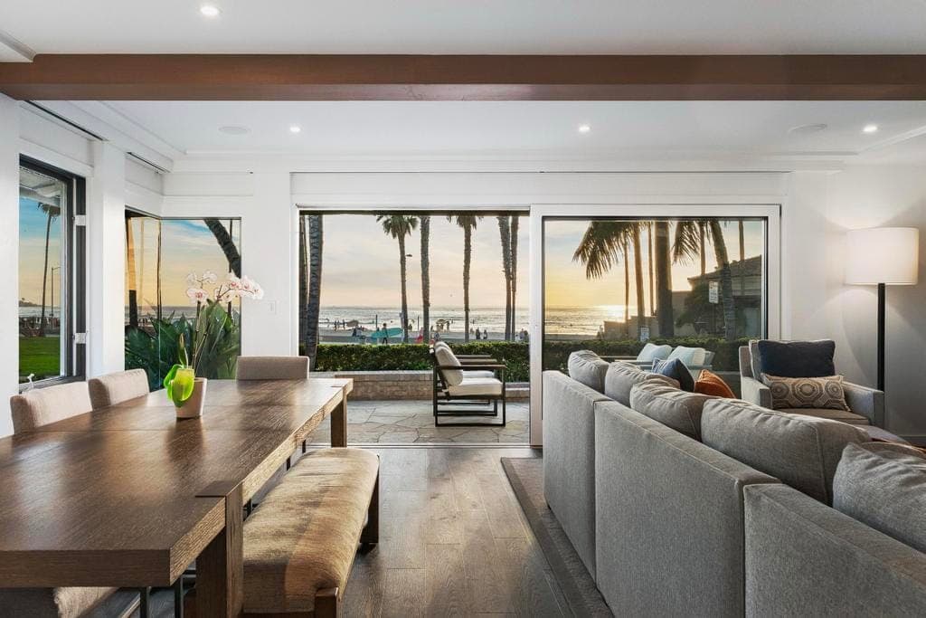 Dining area with ocean-view windows