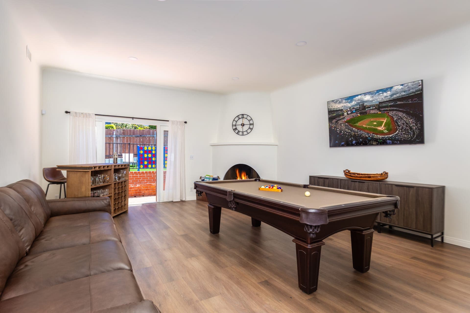 Game room with full-size pool table